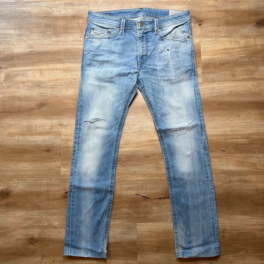 Diesel‎ Thavar Jeans Mens 31x29 Light Blue Slim Skinny Stretch Distressed 0833V
